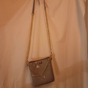 Chic Gray Crossbody Bag with Gold Chain
